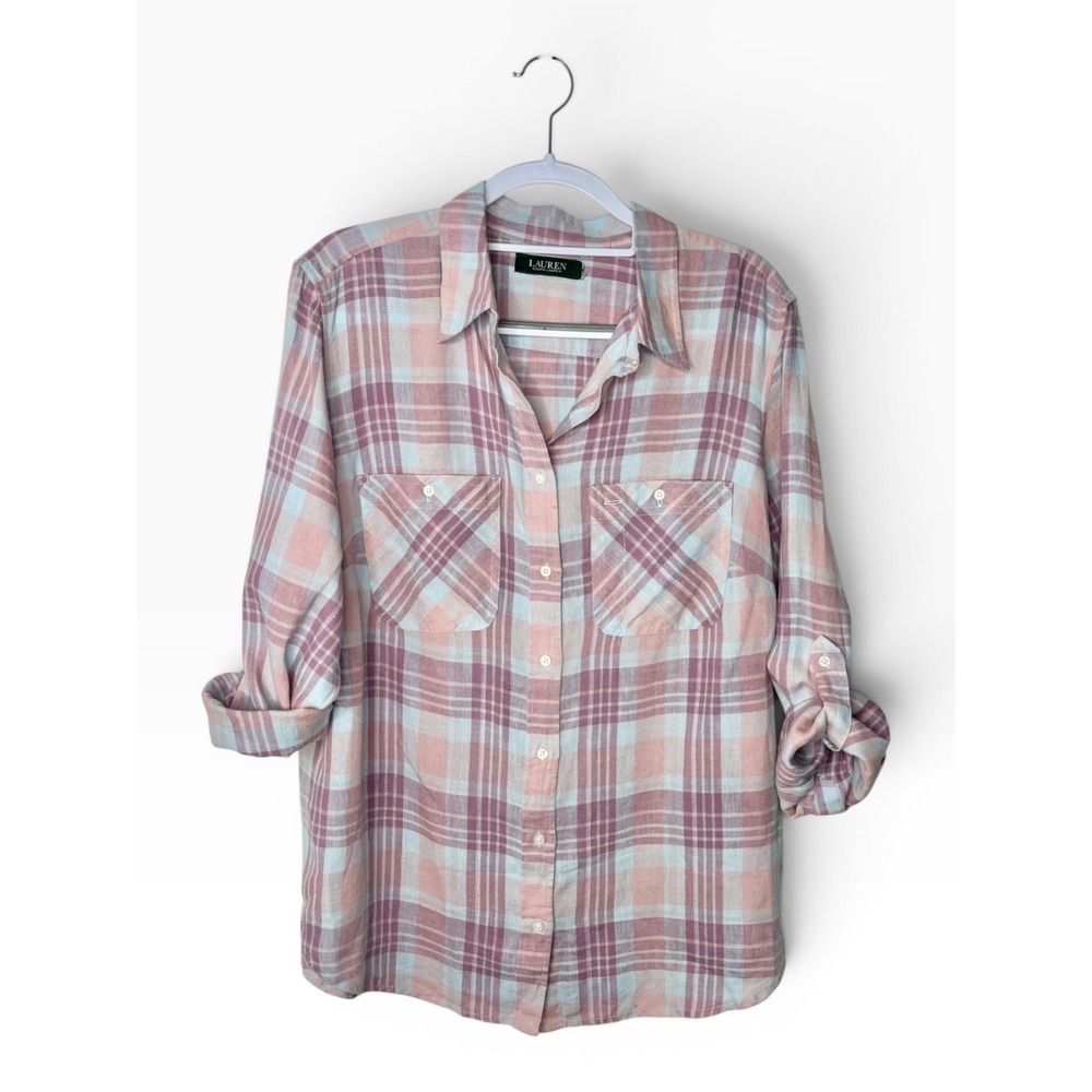 Lauren Ralph Lauren Pink and White Plaid Button-Down Shirt